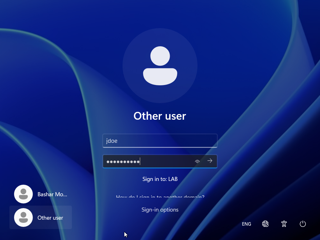Windows 11 client successfully authenticated using domain credentials from lab.local